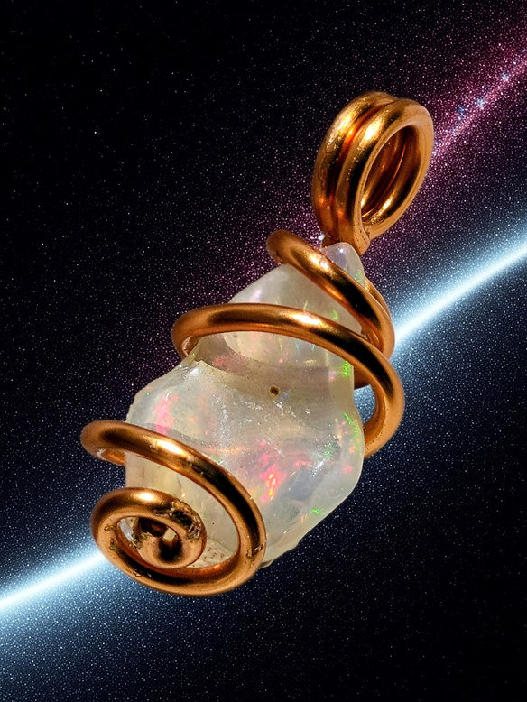 Opollia Auric Fire Talisman — Ethiopian Opal Gemstone wrapped in antique copper coil